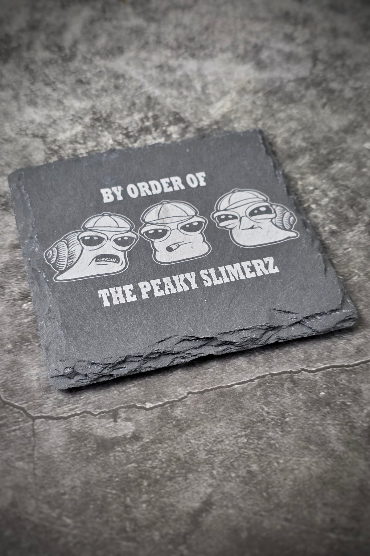 Peaky Slimerz engraved slate coaster